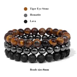 3Pcs/Set Natural Stone Bracelet Rose Quartzs Obsidian Amethysts Tiger Eye Beads Elastic Bracelet For Women Men Health Protection
