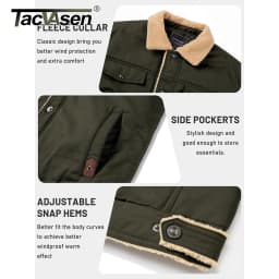 TACVASEN Turn-down Collar Winter Cotton Jackets Mens Sherpa Fleece Trucker Parka Green Work Cargo Coats Clothes Overcoats