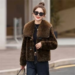 2025 Autumn Winter Wide Lapel Fox Fur Short Jacket Women's Leopard Print Faux Fur Integrated Coats Lady Loose Mink Fur Outerwear