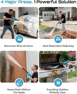 SEESII Electric High Pressure Washer Gun with 6-in-1 Nozzle & 27FT Hose 6 Gear Power Home Car Washing Water Spray Gun Handheld Power Cleaner for Makita 18V Battery Pin