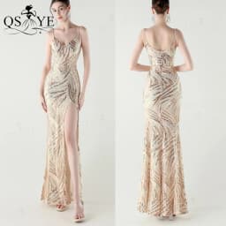 Purple Sequin Evening Dresses Mermaid Spaghetti Straps V Neck Prom Gown Glitter Pattern Sequin Lace Elegant Long Formal Dress