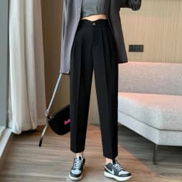 Autumn Female Formal Trousers Solid Color Ankle-length Button Fly Elastic Waist Office Lady Elegant Pencil Pants