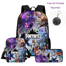 3Pcs Kids Backpack Set, Crossbody & Pencil Bag, FORTNITE Cartoon Bag, Lightweight for Boys Girls 6-10, Free 3D Printed Keychain