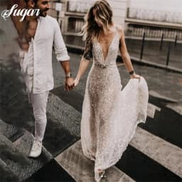 Sparkly Illusion Neck Lace Wedding Dress Backless Sequin Bridal Gown Glitter V Neck Spaghetti Strap Wedding Gown vestido novia