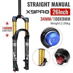 Nanlio X9 Pro MTB Air Suspension Fork 34mm 140/160mm Travel 26/27.5/29 Inch 100x9 100x15 Damping Rebound Bike Fork