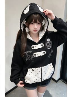 NiceMix Cutecore Jirai Kei Cat Ear Cute Oversized Hoodie Women Y2k Kawaii Zip Up Harajuku Худи Кофта