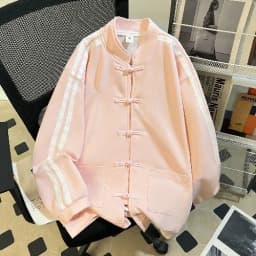 Fashionable Loose Baseball Jacket Women's Sweatshirt Button Design Autumn Winter Outerwear Comfortable Fit round Neck Long Sl...