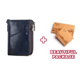 RFID Card Holder Wallet for Men Genuine Leather Small Money Bag Luxury Double Zipper Coin Pocket Quality Male Clutch Carteira