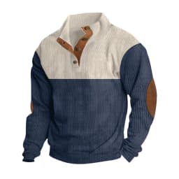 Men's Hoodies Spring And Autumn Corduroy Casual Patchwork Stand Collar Button Sports Hoodie Man Clothing