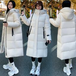2026 Fashion Down Winter Cotton-padded Jacket Men Women Couple Clothes Long Parkas Thicken Warm Tops Hooded Overcoat Loose Coats