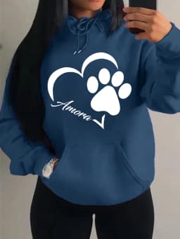 Love And Little Cat Foot Creative Print Women Hoody Fashion Autumn Sweatshirt Pocket Hoodie Sport Style Comfortable Pullover