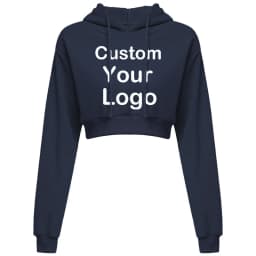 Customized Logo Print Crop Hoodie Women Spring Autumn Pullovers Ladies Solid Color Drawstring Hooded Full Sleeve Sweatshirt