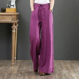 Women Wide Leg Pants Solid Loose Length Pants Cotton Linen Elastic Waist Casual Pants Vintage Mid Waist Pants 5XL