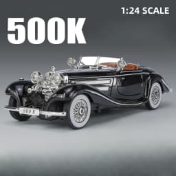 1/24 Scale 500K Vintage Car Model Toy Diecasts Alloy Sport Car Toys with Sound and Light Pull Back Vehicles for Children's Gifts
