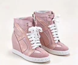Two-Tone Snake Print Wedge High Top Sneakers Women Genuine Leather Lace Up Hidden Wedge Ankle Boots Platform Casual Shoes Lady