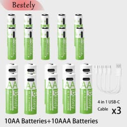 New Rechargeable1.5V AA 13600mAh+AAA 6800mAh Lithium Battery,USB Fast Charging Li-ion Battery , 2000 Cycles with USB- C Cable