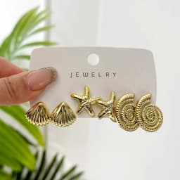 3 Pairs Gold Color Starfish Shell Stud Earrings Set for Women Fashion CCB Lightweight Star Earrings Boho Jewelry Accessories