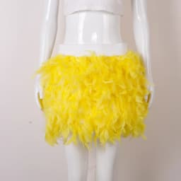 Women Solid Fluffy Feather Mini Skirt Elastic High Waist Short Skirt Halloween Carnival Party Stage Cosplay Costume Club Outfit