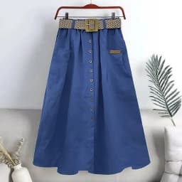 2025 Spring Summer Women Washed Cotton Elastic High-waist Skirt Pocket Belt Solid Long A-line Skirts Split Hem All-match Skirts