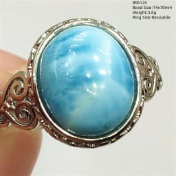 Natural Blue Larimar Oval Adjustable Ring Jewelry Water Pattern Real Larimar For Women Men Healing Fashion Stone AAAAAA