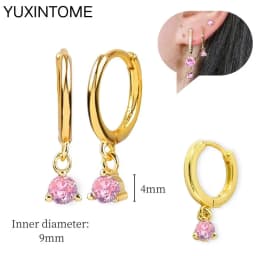 925 Sterling Silver Needle Pink Crystal Heart Hoop Earrings for Women Fashion Geometric Pendant Earrings Luxury Jewelry Gifts