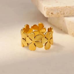 Elegant Stainless Steel Big Bloom Flower Rings For Women 18k Gold PVD Plated Open Ring Finger Jewelry Wedding Her Gift Punk