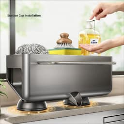 No Drill Suction Cup Kitchen Sink Caddy with Towel Bar Kitchen Sink Sponge Holder Dishcloth Drying Rack Sink Drain Basket