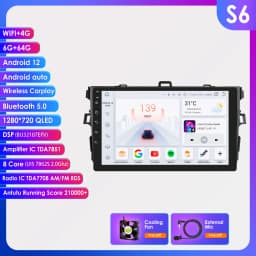 Hizpo 8 Core 8+128G For Toyota Corolla E140/150 2007 - 2012 2Din Android Car Radio Multimedia Video Player Autoradio Carplay GPS