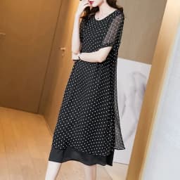 Summer Short Sleeves Covering Belly High End Chiffon Dress 2026 New Large Size Loose Dot French Style Long Dress Women Vestidos