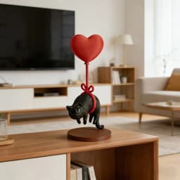 SFloating Cat w/ Heart Balloon - Romantic Desk Decor for Couples, Home, Bookshelf, Bedside. Cute & Cozy!