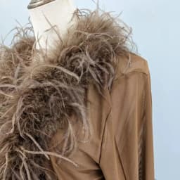 Women See-Through Top with Real Ostrich Feather Brown Black Cropped Jacket Top Bolero 240711