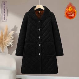 Thickened Cotton Padded Coat for Middle-Aged And Elderly Women Casual Style Warm Polyester Fiber Flip Collar Medium-Length