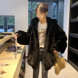 Women Faux Rabbit Fur Coats Solid Fur Jackets Pokcet Zipper Hooded Cotton Linen Long Sleeves Loose Fit Casual 2026 Autumn Winter