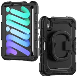For iPad Mini 7 6 2024, Military Grade Shockproof Silicone Cover with 360 Folding Handle Grip + Handle Shoulder Strap
