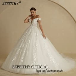 BEPEITHY Customized Off Shoulder Sleeveless Flore Princess Wedding Gown 2026 For Women Plus Size V Neck Lace Bridal Dresses