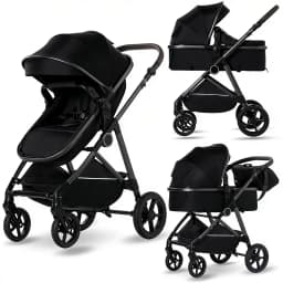 2 in 1 Baby Stroller, High Landscape Infant Stroller Pram Foldable Pushchair with Adjustable Canopy,Mom Bags