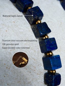 European and American simplicity Lapis Lazuli Blue Square Sweater Chain Necklace Luxury Autumn Winter Accessory Bead Light