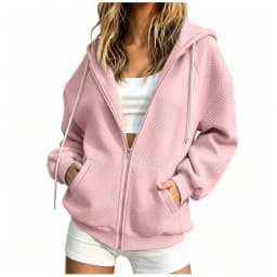 Women Winter Solid Color Pocketed Hooded Long Sleeved Coat Top Zippe Hoodies for Women