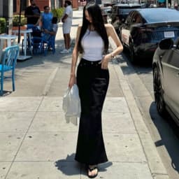 Basic Black White Fish Tail Split Long Skirt Spring Autumn New Style Back Split Body Shape Half Fish Tail Skirt Trendy Women'...