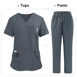 Elastic Scrub Set Operating Room Surgical Uniform Dental Veterinary Work Uniforms V-neck Short Sleeved Tops Pants Suit Wholesale