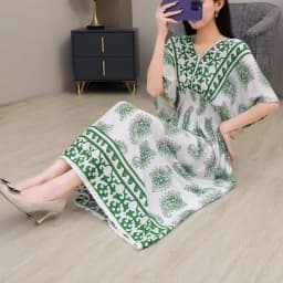 n Long Print Dr V-Ne Slimming Cotton Silk Beachwear Casual High Waist Summer Women's Loose Fit Overhead Dr