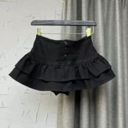High Waist Single-Breasted Ruffles Cake Denim Skirt for Woman, 2026 Fashion Sexy Cute Mini Skirts, Black Blue