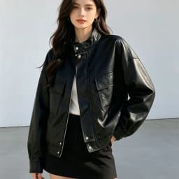 Motorcycle Leather Jacket Ladies 2026 Spring Autumn New Fashion PU Leather Coat Women Short Outcoat Stand Collar Casual Overcoat
