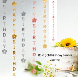 Rose Gold Happy Birthday Garlands Decorations Paper Circle Dots Star Hanging Streamer for 1st 16th 21st 30th 50th 70th Birthday