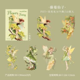 12Pcs/Pack Pink Flower Fairy Elf Sticker DIY Craft Scrapbooking Album Junk Journal Decorative Stickers