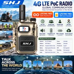 SHJ 4G LTE PoC Radio Global Network Walkie Talkie with SIM Card, Lifetime Free XIN Platform & Data, Group Private Call