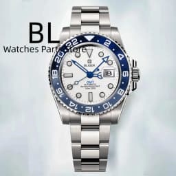 BLIGER 40mm Customizable Logo Blue GMT Watch For Men Black White Dial Green Luminous Sapphire Glass Waterproof Reloj Hombre Date