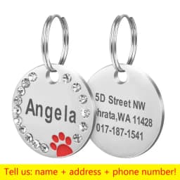 Stainless Steel Engraved Pet Name Collar Pendant ID Tags Personalized Anti-lost Engraved Diamond Pendant Necklace For Cat Dog ID
