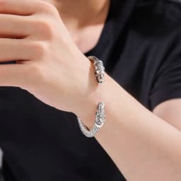 Dreamtimes Men Nordic Viking Dragon Bangle Vintage Loong Head Animal Carved Open Cuff Bracelet Scandinavian Costume Accessories