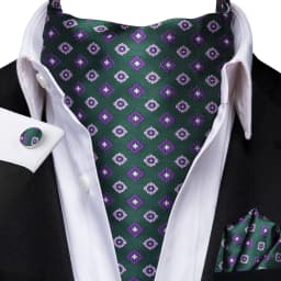Men's Ascots Fashion Luxury Solid Plaid Check Dot Cravat Set with Cufflinks and Handkerchiefs for Daily Casual Outing